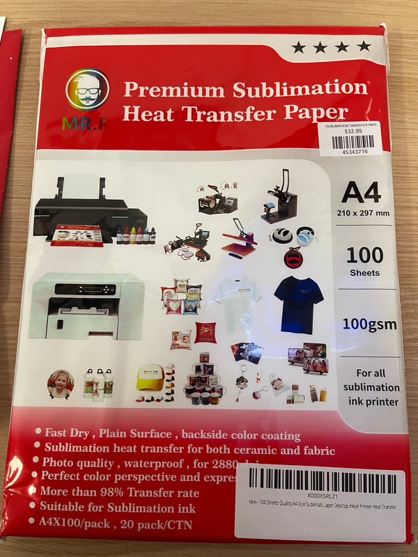 A4 SUBLIMATION TRANSFER PAPER 100pk